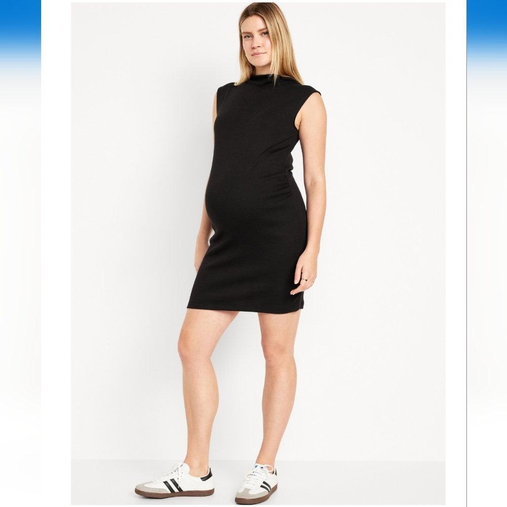 Black Sleeveless Mock Neck Maternity Dress
